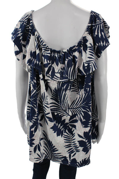 NYDJ Womens Tunic Blouse Dark Blue Floral Sleeveless Cotton Modal Size 2X