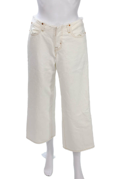 Slvrlake Womens Cropped White Cotton High Rise Pants Button Size 28