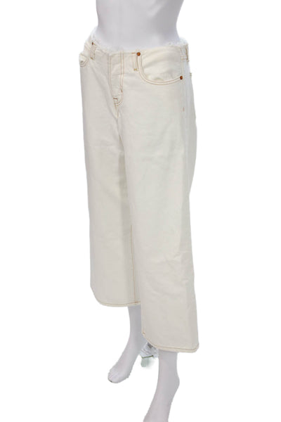 Slvrlake Womens Cropped White Cotton High Rise Pants Button Size 28