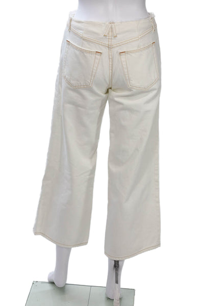 Slvrlake Womens Cropped White Cotton High Rise Pants Button Size 28