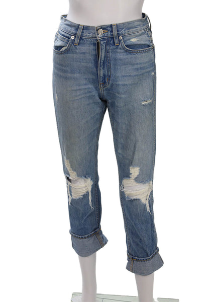 Slvrlake Women Boyfriend Cropped Jeans Blue High Rise Size 25