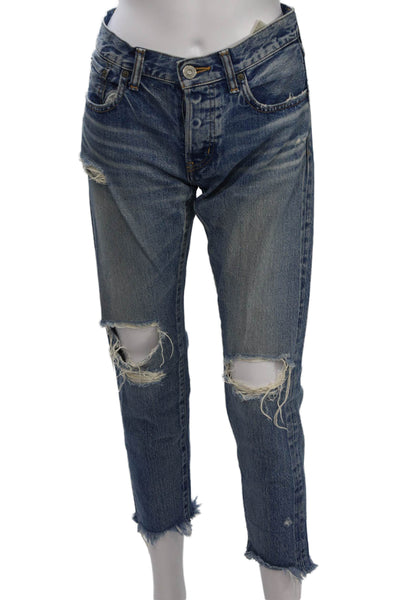 Moussy Women 90s Cropped Straight Blue Jeans Mid Rise Button Size 26