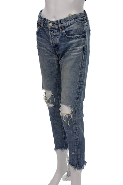 Moussy Women 90s Cropped Straight Blue Jeans Mid Rise Button Size 26