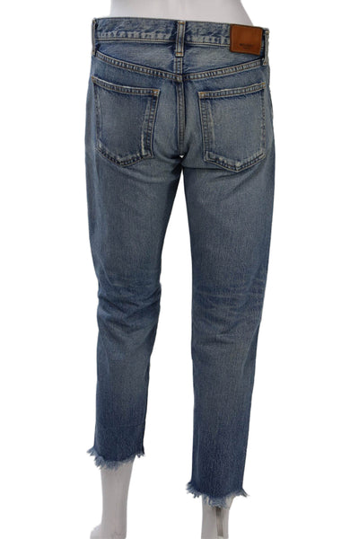 Moussy Women 90s Cropped Straight Blue Jeans Mid Rise Button Size 26