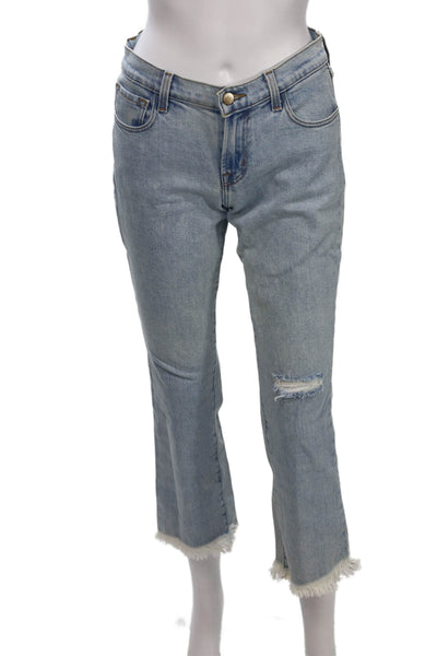 J Brand Women Cropped Straight Jeans Light Blue High Rise Button Size 25