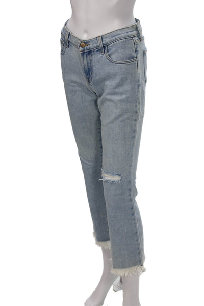 J Brand Women Cropped Straight Jeans Light Blue High Rise Button Size 25