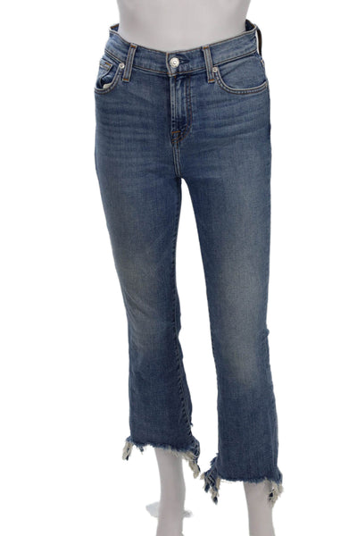 7 For All Mankind Womens Cropped Straight Blue Jeans High Rise Size 25