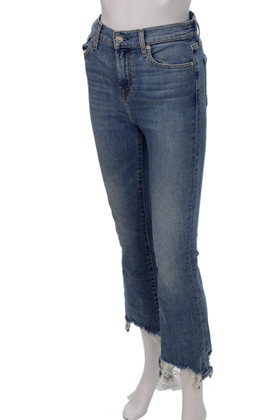 7 For All Mankind Womens Cropped Straight Blue Jeans High Rise Size 25