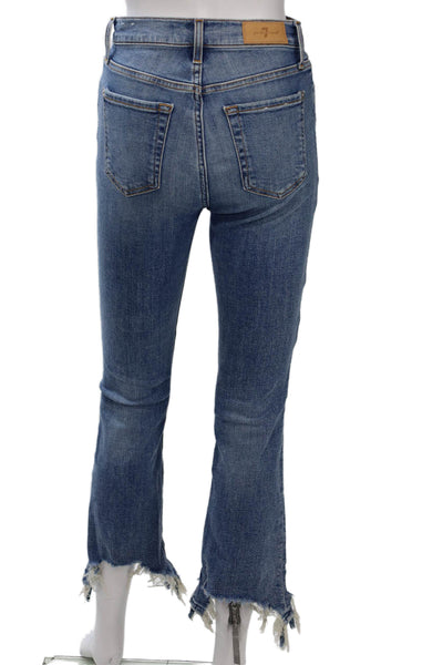 7 For All Mankind Womens Cropped Straight Blue Jeans High Rise Size 25
