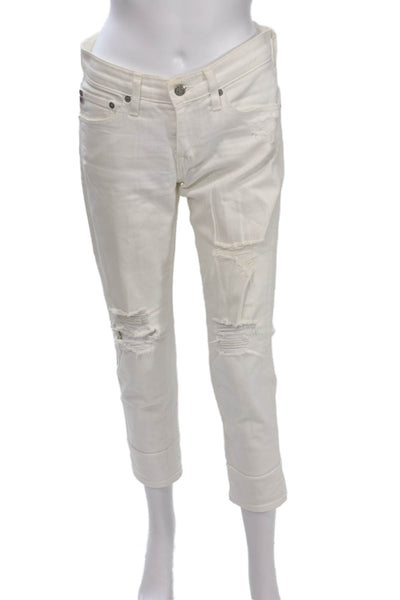 AG Adriano Goldschmied Women Cropped Boyfriend High Rise White Jeans Size 27