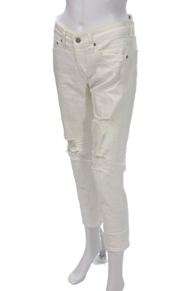 AG Adriano Goldschmied Women Cropped Boyfriend High Rise White Jeans Size 27