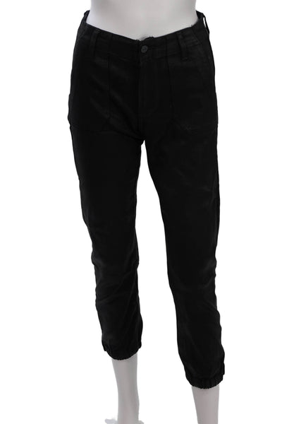 Paige Womens Black Cropped Jogger Pants Button Waist Size 25