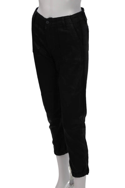 Paige Womens Black Cropped Jogger Pants Button Waist Size 25