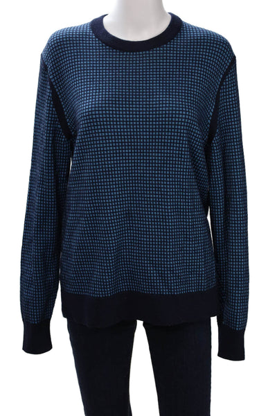 Theory Womens Dark Blue Wool Geometric Crew Neck Pullover Sweater Size M