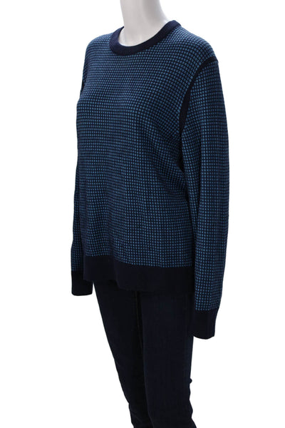 Theory Womens Dark Blue Wool Geometric Crew Neck Pullover Sweater Size M
