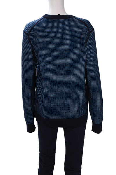 Theory Womens Dark Blue Wool Geometric Crew Neck Pullover Sweater Size M