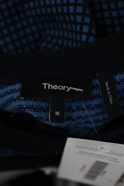 Theory Womens Dark Blue Wool Geometric Crew Neck Pullover Sweater Size M