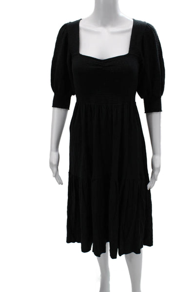 Nation LTD Womens Fit & Flare Dress Black Square Neck 3/4 Sleeve Cotton Size S