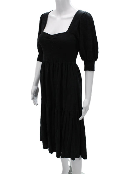 Nation LTD Womens Fit & Flare Dress Black Square Neck 3/4 Sleeve Cotton Size S