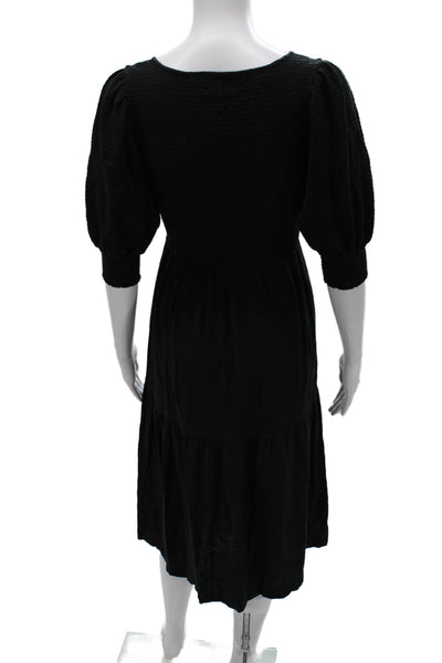 Nation LTD Womens Fit & Flare Dress Black Square Neck 3/4 Sleeve Cotton Size S