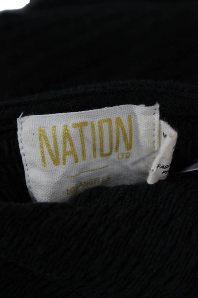 Nation LTD Womens Fit & Flare Dress Black Square Neck 3/4 Sleeve Cotton Size S