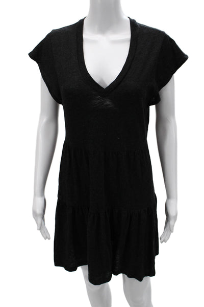 Monrow Womens Black Silk T-Shirt Dress Short Sleeve Size S