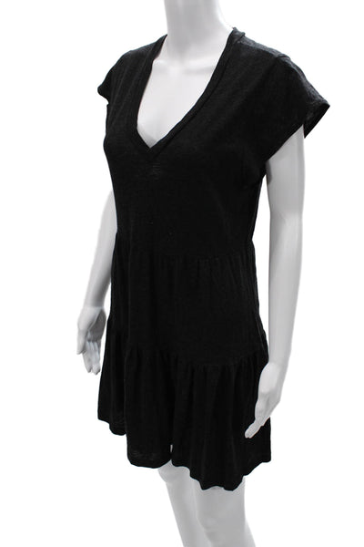 Monrow Womens Black Silk T-Shirt Dress Short Sleeve Size S