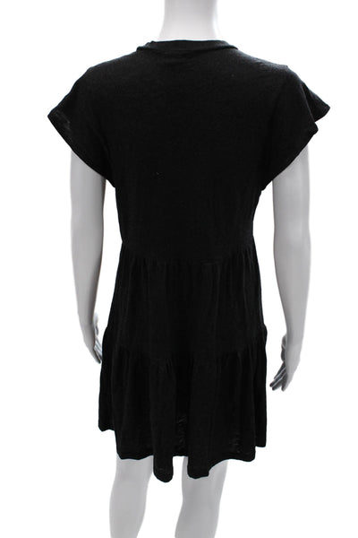 Monrow Womens Black Silk T-Shirt Dress Short Sleeve Size S