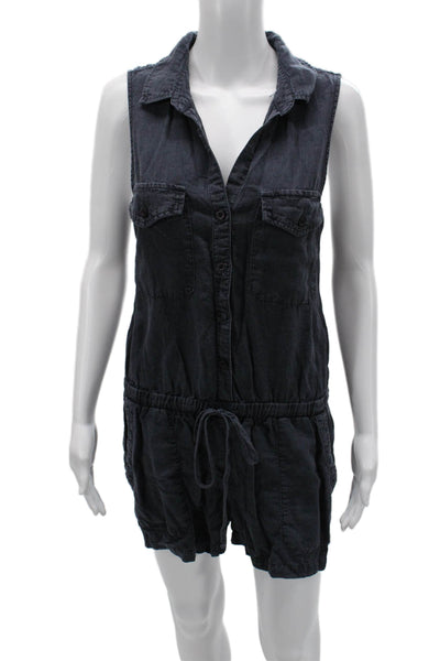 Bella Dahl Womens Sleeveless Jumpsuit Dark Blue Tencel Collar Size L
