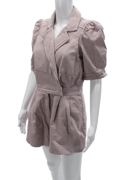 7 For All Mankind Womens Pink Collared Short Sleeve Jumpsuit Size S
