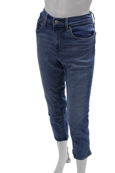 Levi's Womens Petite Cropped Ankle Jeans Blue High Rise Button Size 28