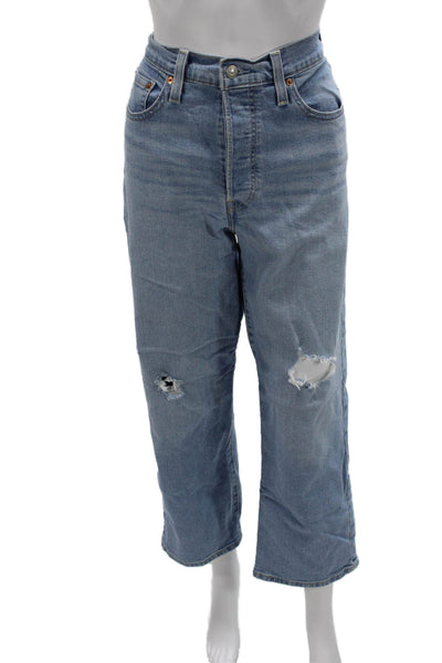 Levi's Women Cropped Mom Jeans Light Blue High Rise Size 28