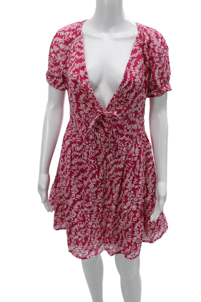 Banjanan Women Fit & Flare Sundress Pink Floral V Neck Short Sleeve Size 3