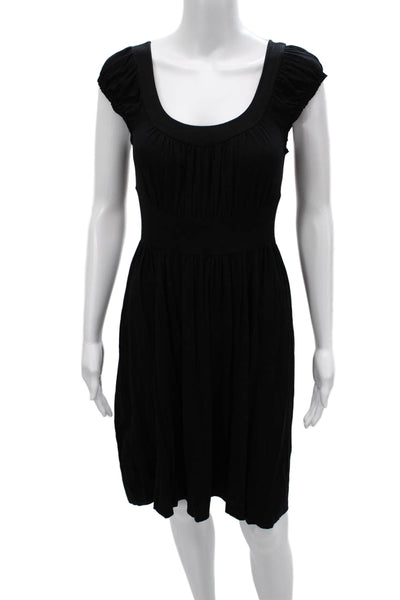 Rachel Pally Womens A-Line Fit Flare Black Square Neck Short Sleeve Dress Size S