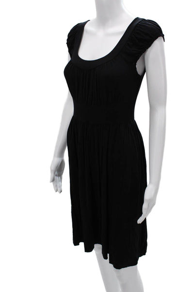 Rachel Pally Womens A-Line Fit Flare Black Square Neck Short Sleeve Dress Size S