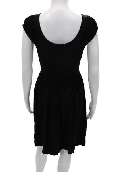 Rachel Pally Womens A-Line Fit Flare Black Square Neck Short Sleeve Dress Size S