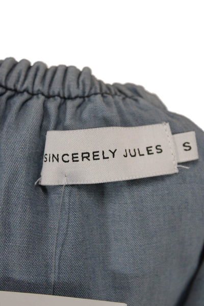 Sincerely Jules Women Shift Dress Blue Cotton Boho Short Size S