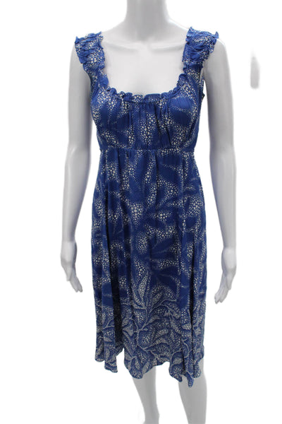 Elie Tahari Women Sundress Blue Polka Dot Silk Sleeveless Knee Length Size 4