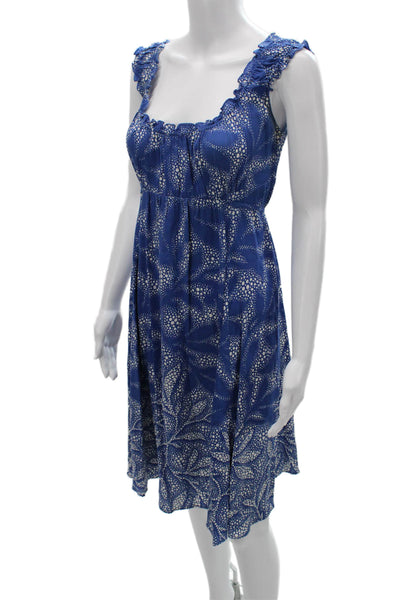 Elie Tahari Women Sundress Blue Polka Dot Silk Sleeveless Knee Length Size 4