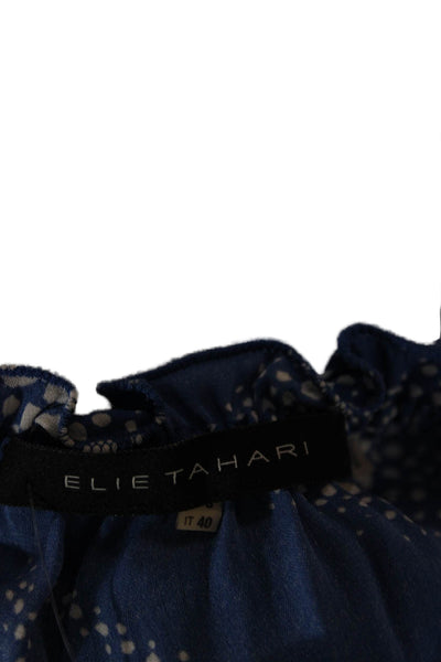 Elie Tahari Women Sundress Blue Polka Dot Silk Sleeveless Knee Length Size 4