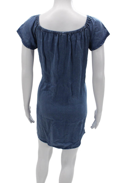Southern Tide Womens Shift Dress Blue Cotton Short Sleeve Round Neck Size XS