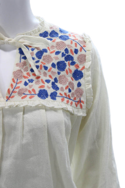 The Coast Brand Womens Tunic White Floral 3/4 Sleeve Tie Size One
