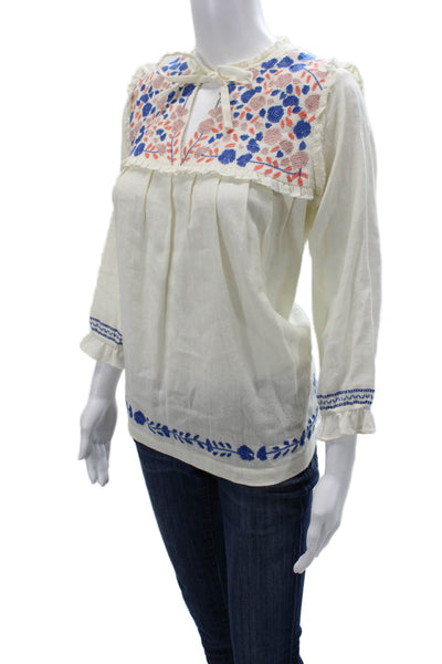 The Coast Brand Womens Tunic White Floral 3/4 Sleeve Tie Size One