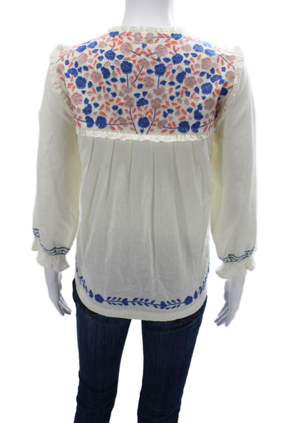 The Coast Brand Womens Tunic White Floral 3/4 Sleeve Tie Size One
