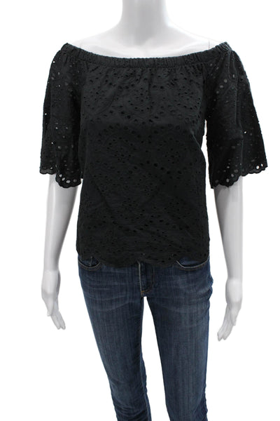 Do + Be Womens Bohemian Black Cotton Short Sleeve Blouse Size S