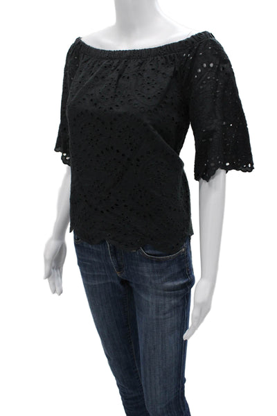 Do + Be Womens Bohemian Black Cotton Short Sleeve Blouse Size S