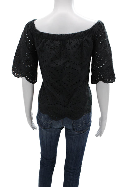 Do + Be Womens Bohemian Black Cotton Short Sleeve Blouse Size S