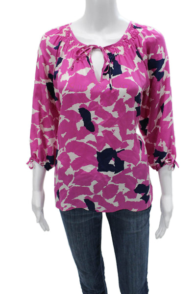 Yumi Kim Womens Colorful Pink Tunic Blouse 3/4 Sleeve Cotton Size S