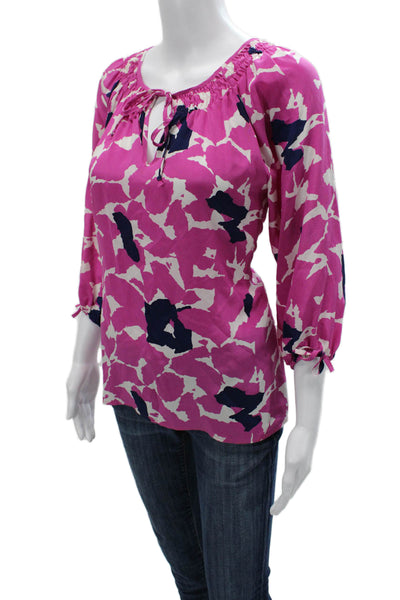 Yumi Kim Womens Colorful Pink Tunic Blouse 3/4 Sleeve Cotton Size S