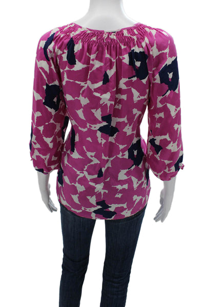 Yumi Kim Womens Colorful Pink Tunic Blouse 3/4 Sleeve Cotton Size S